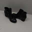 SHIBEVER Women's Ankle Boots Heel: Black Chunky Block Heels Slip On Almond Toe Boots Side Zip Leather Booties, 7.5