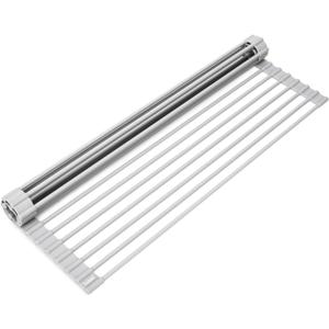 Surpahs 20.5 x 13.1 Inch Roll-Up Dish Drying Rack, Fits Across Sink Openings up to 19.5 Inches, Heavy-Duty Premium Silicone, Strong Support, Non-Slip, Heat-Resistant, Warm Gray