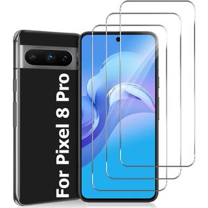 [3 Packs] Tempered Glass for Google Pixel 8 Pro 6.7 Inch, 9H Clear, Fingerprint Unlock, Scratch Proof, No Bubble, Easy Installation Frame for Pixel 8 Pro Screen Protector