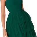 PRETTYGARDEN Womens Tulle Dress Strapless Tube Top Short Dress Summer Ruffle Tiered Party Wedding Guest Dresses (Large, Dark Green)
