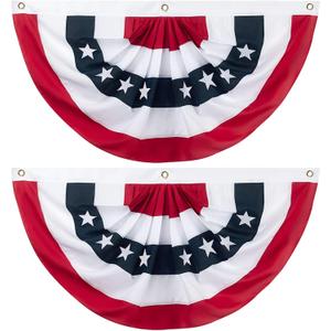 2PCS American Pleated Fan Flag, 3 x 6 Feet USA Patriotic Half Fan Bunting Flag Indoor Outdoor Decoration for 4th of July, Memorial Day and Veterans Day (Blue)
