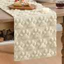 Artoid Mode Beige Soft Plush Faux Fur Jacquard Paws Pet Table Runner, Kitchen Dining Table Decoration for Home Party Decor 13x108 Inch