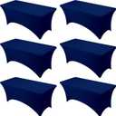 6-Pack Premium Navy Blue Spandex Tablecloths for 6ft Rectangle Tables, Stain & Wrinkle-Resistant, Washable Stretch Polyester Fitted Table Cover for Weddings, Banquets, Trade Shows Events