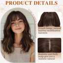 DZFAYESM Hair Topper with Bangs 16 Inch Medium Brown with Highlights Synthetic Wavy Hair Toppers for Women 6.5"x6.5" Big Base Invisible Wiglets Hairpieces for Women Daily Wear