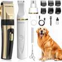 Dog Hair Clippers for Grooming Kit and Dog Paw Trimmer Nail Grinder for Grooming, Low Noise Rechargeable Cordless, Shaver Grooming Supplies for Pet Cats Dogs (Gold, White)