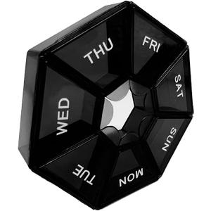 Black Daily Pill Case 7 Day Travel Pill Organizer with 1 Time a Day Compartments