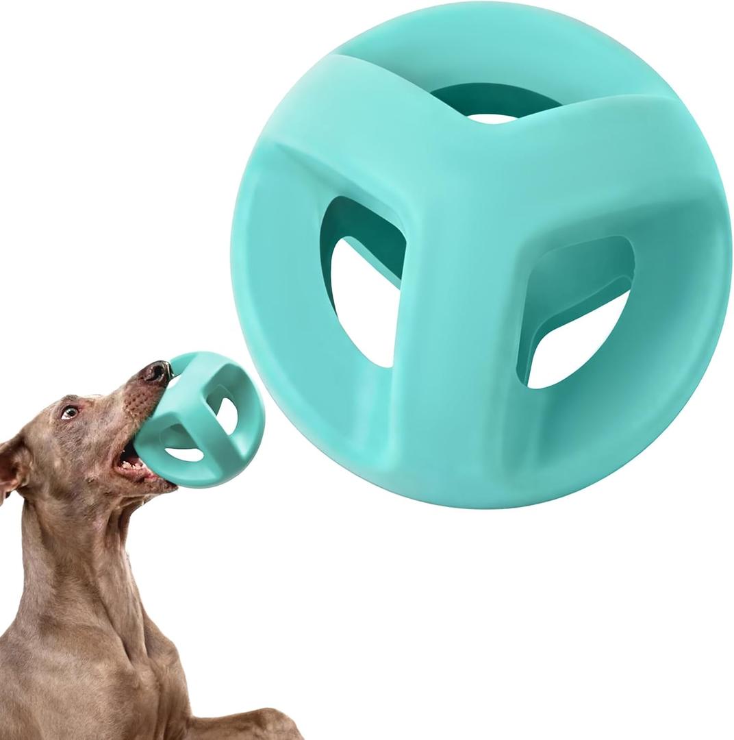 Fida Natural Rubber Dog Balls for Aggressive Chewers, Durable Dog Chew Toys for Large Dogs, Interactive Fetch & Tug of War Toys for Medium Large Breed Non-Toxic Dish Washable,4.5 * 4.5" (Aqua Blue)