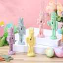 Bucherry 5 Pcs Pastel Easter Bunny Nutcracker 5 Inch Wooden Glitter Easter Nutcracker Figures Decorations, Pastel Bunny Table Sign for Spring Home Desktop Fireplace Collectible Gifts