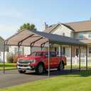12' x 20' Metal Carport, Heavy Duty Canopy with Updated Roof & Enhanced Base, Multi-Use Carport Garage for Car, Truck, Boat, Tractors, Party, Grey