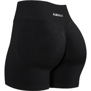 AUROLA Influence Workout Shorts for Women,2.5 3.5 4.5 5.5 6.5 No Roll Up Squat Proof Scrunch Seamless Compression Gym Short (Medium, Black)