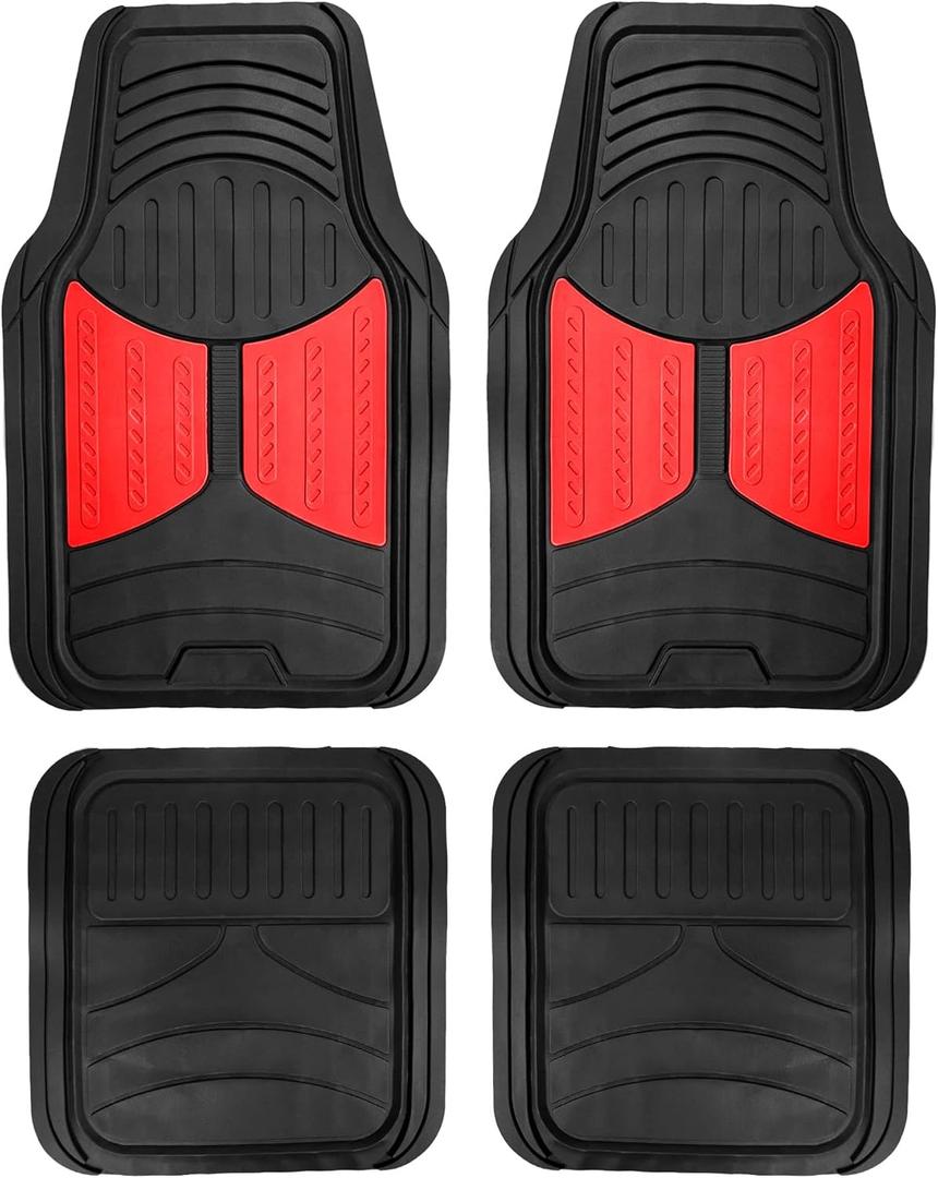 FH Group Full Set Trimmable Rubber Floor Mats, Monster Eyes (Red) - Universal Fit for Cars Trucks and SUVs