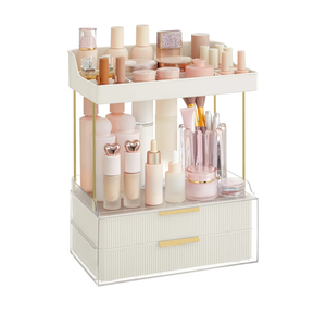 SONGMICS 4-Layer Makeup Organizer, Skincare Organizer, 4 Dividers, Anti-Slip Design, Bathroom Counter Organizer, Versatile for Vanity Bedroom Kitchen, 7.8 x 12.5 x 15.4 Inches, Cloud White UJKA021W01