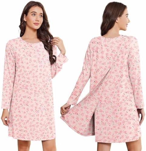 Deyeek Hospital Gowns for Women Open Back Tear Away Post Surgery Dress Long Sleeve with Shoulder Snaps Adaptive Nightgowns, M
