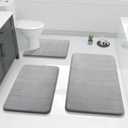 Yimobra 3 Pieces Memory Foam Bath Mat Set with U-Shaped Toilet Rug - Non Slip Super Soft Absorbent Quick Dry Bathroom Rugs for Bathtub, Vanity & Toilet Base, Gray (44''x24'' + 31.5''x20'' + 24''x20'', Grey)