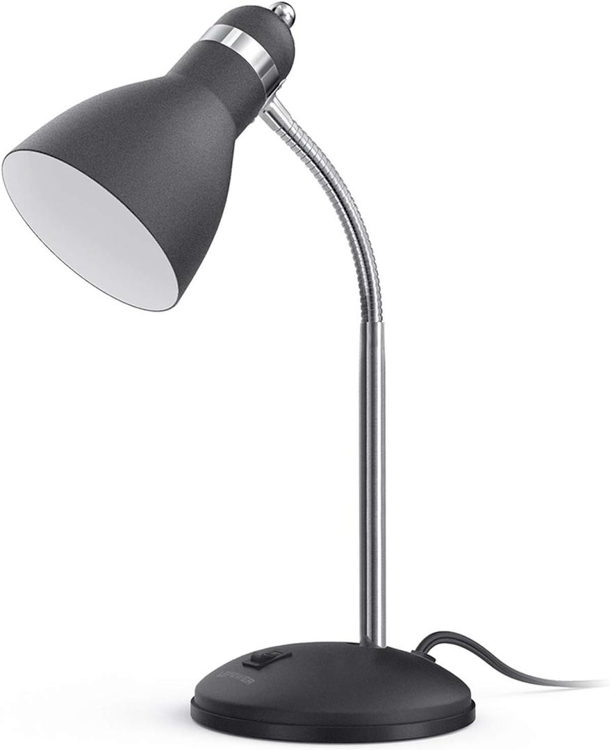 LEPOWER Metal Desk Lamp, Eye-Caring Table Lamp, Study Lamps with Flexible Goose Neck for Bedroom, Home Office (Matte Black) (Sandy Black)