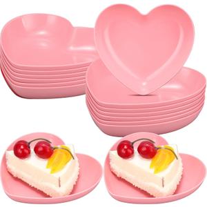 12 Pcs Valentine's Day Heart Shaped Bowls 5.7 Inch Heart Shaped Wheat Straw Small Snack Dessert Dishes Salad Plates for Dinner Appetizer Sauce Dish Dipping Snack Fruit Dessert Steak Serving (Pink)