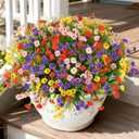 Homsunny Artificial Flowers for Outdoors Spring Summer Decoration,12 Bundles Silk Colorful Flower UV Resistant Look Real Faux Flowers for Front Door Garden Patio Balcony Yard Home