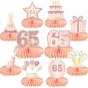 10PCS 65th Birthday Decorations Centerpieces for Table Decorations,Rose Gold Pink Happy 65th Birthday Honeycomb Table Topper Birthday Party Decoration for Women (Rose Gold & Pink, 65 Years) Pack of 2