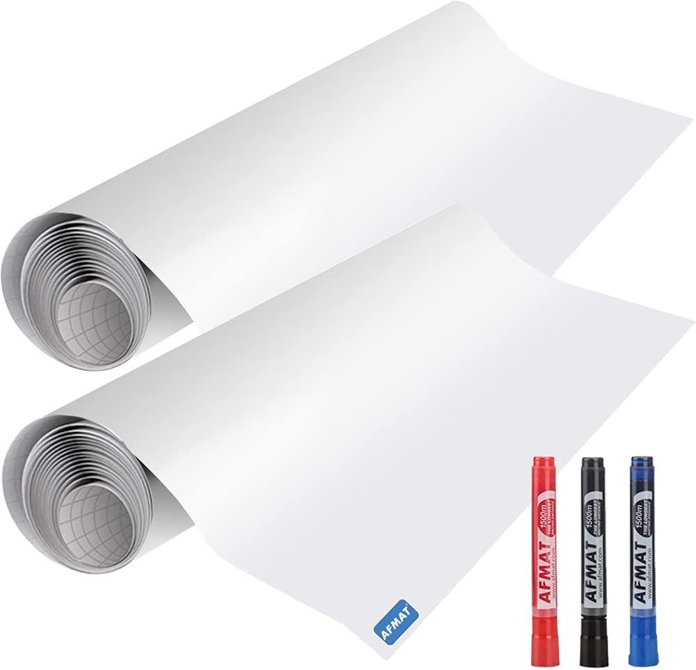 AFMAT White Board Wallpaper, Whiteboard Roll, Stick on White Boards for Wall, 1.5x11ft Peel and Stick Dry Erase Roll, Stain-Proof, Super Sticky Whiteboard Sticker for Wall/Table/Door, 2 Rolls PP06