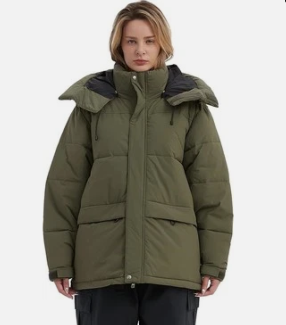 NOMADIKA Oversize Waterproof Ski Jacket Thick Snow Coats with Detachable Hood Winter Skiing Snowboard Jackets for Women Men, Size L , Olive