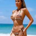 ZAFUL Women's Bikini Sets Beads Triangle Swimsuits 2 Piece String High Cut Cheeky Bathing Suits, S