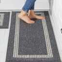 COSY HOMEER Kitchen Rugs Non-Slip 20x30 + 20x48 Inch Thick Polypropylene Standing Mat for Home Machine Washable, Black