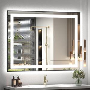 40x32 LED Bathroom Mirror with Black Frame, Dimmable Vanity Mirror with Lights for Wall, Backlit and Front Lighted, Memory, Anti-Fog, ETL Listed(Horizontal/Vertical)