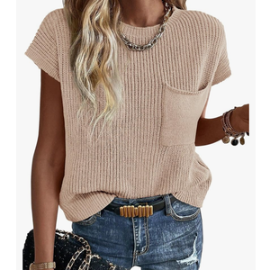 Summer Fall Short Sleeve Sweater for Women 2025 Casual Sweater Vest Cotton Knit Pullover Tank Tops Fashion Clothing Small