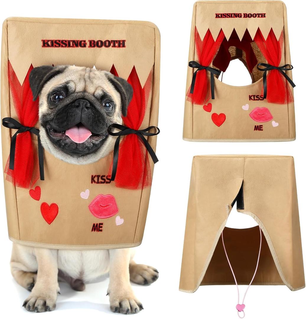 Valentine Dog Costume Kissing Booth Headpiece for Dog and Cats Cute Pup Kissing Booth Pet Headwear Costume Gift for Holiday Birthday Party (Brown,S/m)