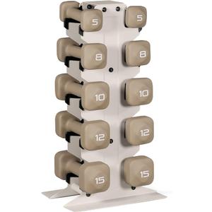 Tone Fitness 100 LB Neoprene Dumbbell Set with Storage Rack – Non-Slip, Anti-Roll Hand Weights for Home Gym Workouts | Light Gray Rack and Beige Dumbbells
