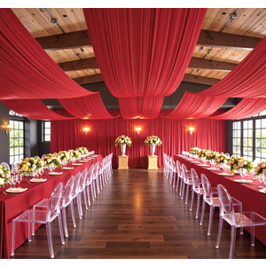 Outpain 50ftx20ft Red Backdrop Ceiling Drapes,10Panels 20ft Height Wrinkle Free Tent Draping Curtains, Fabric Drapery Ceiling Drapes for Wedding Ceremony Birthday Theme Parties with Rod Pocket