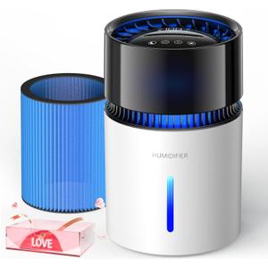 3L Mist-Free Evaporative Humidifier for Bedroom, Top Fill Humidifier Work with Tap Water, Touch Control,USB Powered, Sleep Mode, Night Light,18H Timer, Easy-Clean Design for Home Office (Black)