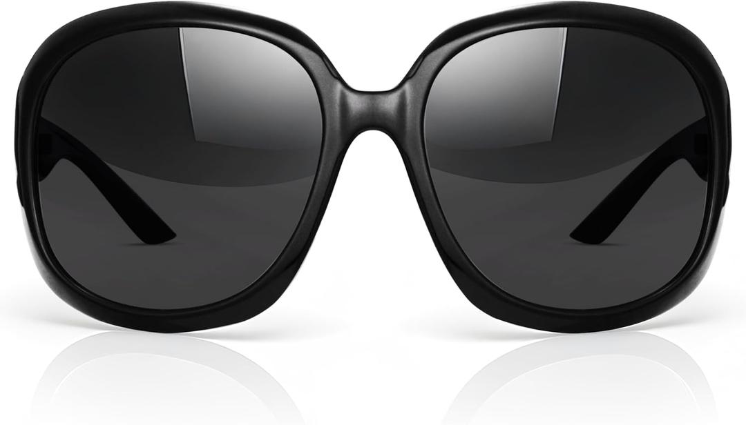 miyya Bug Eye Oversized Polarized Sunglasses Womens, Trendy Retro Sun Glasses for Women 2025, Oversized UV Protection Shades (Black/Black)