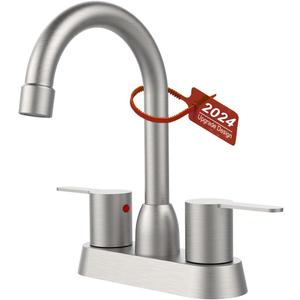 Brushed Nickel 2-Handle Bathroom Sink Faucet with 360 Degree High Arc Swivel Spout - Centerset 4 Inch Vanity Faucet for RV & Lavatory