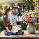 twinbling Garden Gnomes Outdoor Statue with Solar Light, Waterproof Resin Gnome Decor, Funny Garden Sculptures for Patio Lawn Yard, Mom Gifts for Mothers Day Housewarming