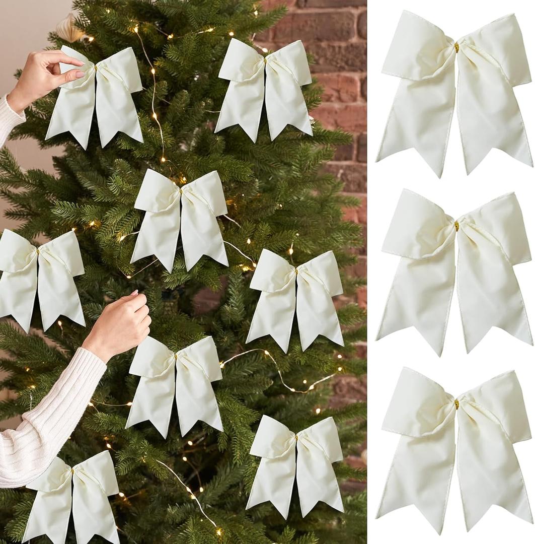 15 Pcs Velvet Bows for Christmas Tree - 6 Inch Vintage Velvet Ribbon Christmas Bows for Gift Wrapping Xmas Tree Topper Bow Ornaments for Garland Wreath Bows Decor (Cream)