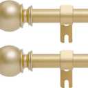 Gold Curtain Rods for Windows 28 to 48 Inch, 2 Pack 5/8" Diameter Heavy Duty Metal Stainless Steel Adjustable Small Drapery Rod With Bracket