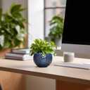 Ceramic Pots for Plants - 4 Inch Plant Pots for Indoor Outdoor, Small Planter with Drainage Hole, Unique Flower Pot, Decorative Modern Round Planter, Office Decor, Home Gifts, Retro Blue, 4.5 Inch