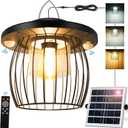 Solar Shed Lights with 2 Motion Sensors, Classic Metal Solar Chandelier Outdoor with 5 Lighting Modes, Waterproof Pendant Lamp with Remote Control for Barn, Gazebo, Garden, Patio(16.4FT Cord) (Cage 1 Pack)