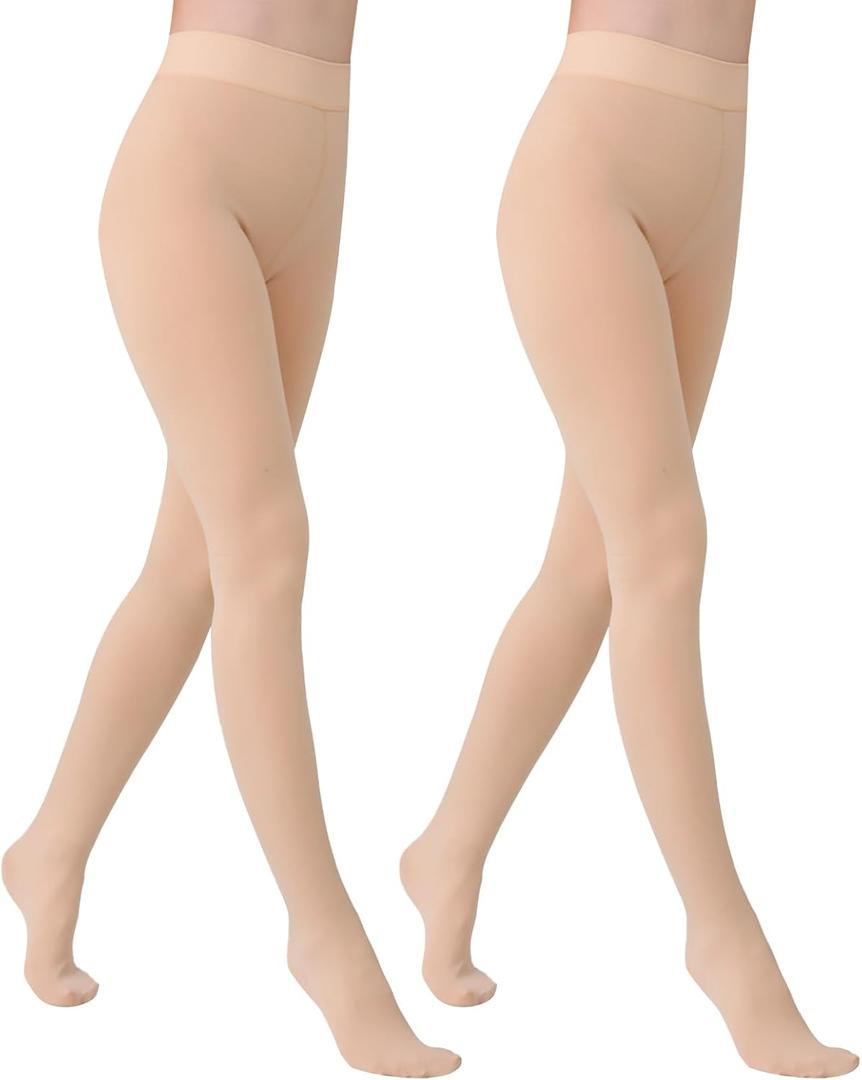 YAGAXI Fleece Lined Opaque Tights for Women - 2 Pairs 200D Warm Winter Pantyhose with Control Top (Small, Nude)