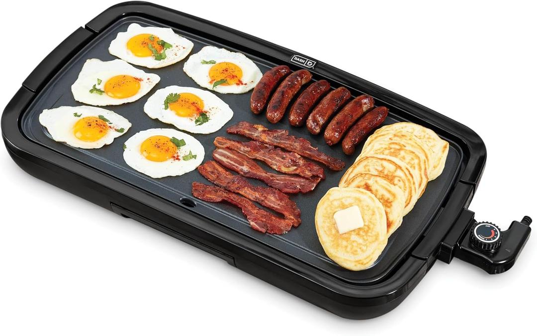 DASH Deluxe Everyday Electric Griddle with Dishwasher Safe Removable Nonstick Cooking Plate for Pancakes, Burgers, Eggs and more, Includes Drip Tray + Recipe Book, 20 x 10.5, 1500-Watt - Black (Black)