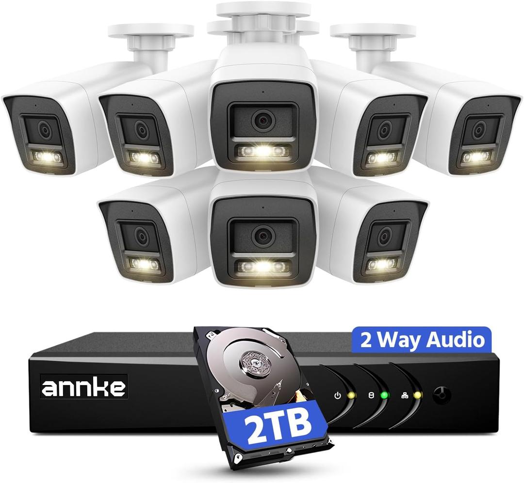 ANNKE 8CH 2MP Two-Way Audio Analog Wired Security Camera System, 2TB HDD | 4pcs 1080P CCTV 2 Way Talk Cams, Color Night Vision, AI Motion Detection, 8 Channel 3K Lite DVR, Outdoor Home Surveillance