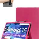 for WXUNJA PTB 2025 (11 Inch) Android 15 Tablet Protective case, Shockproof Lightweight PU Protective Cover with Stand, Wristband Strap Magnetic Flip Design, Business & Travel Friendly, Rose red.