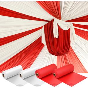 Moukeren 40'' x 100' Circus Tablecloth Roll Plastic Tablecloth Disposable DIY Carnival Tent Party Supplies for Big Top Tent Backdrop Curtains Ceiling Wall Drapes(White, Red,4 Roll)