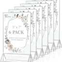 EHWINE 6 Pack Acrylic Sign Holder 5 x 7, Double Sided Silver Picture Frame Stand up Table Top Sign Holders, Clear Display Stand Menu Flyer Holder for Wedding Party (Provide Non-slip Mats)