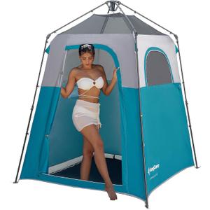 KingCamp Instant Shower Tent, Portable Superior Stable Privacy Shelter, Large Room Outdoor Toilet Tent with Floor for Beach, Camping & Hiking, Setup in Under 60s (1 Room-Cyan/Grey)