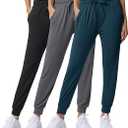 Real Essentials 3 Pack: Women's Ultra-Soft Lounge Joggers Sweatpants Athletic Yoga Pants with Pockets  (X-Small, Set 9)