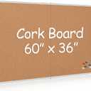 Extra Large Cork Bulletin Board 60" X 36", Foldable Notice Pin Board for Wall, Silver Aluminum Framed 5'x3' Corkboard, Wall Mounted Noticeboard with 36 Push Pins for School, Home & Office