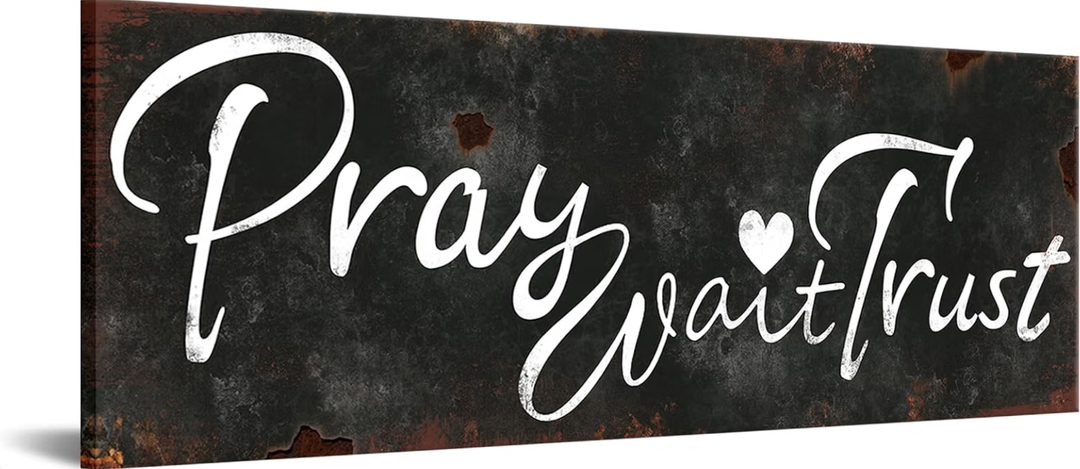 Rustic Black Pray Wait Trust Canvas Wall Art Religious Faith Inspirational