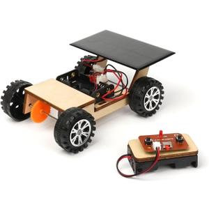 Solar-Powered Car V300, Wooden STEM Kit with Wireless Remote Control for Boys and Girls, Hybrid Powered by Solar Power and Batteries, Educational Motor Toy Gift for Kids Aged 8-12 (Sport)